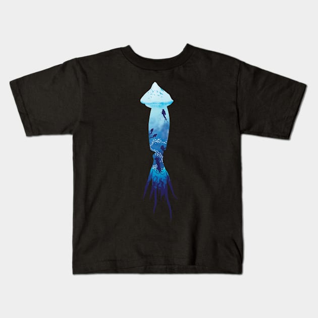 Squid Landscape Kids T-Shirt by Jackson Lester